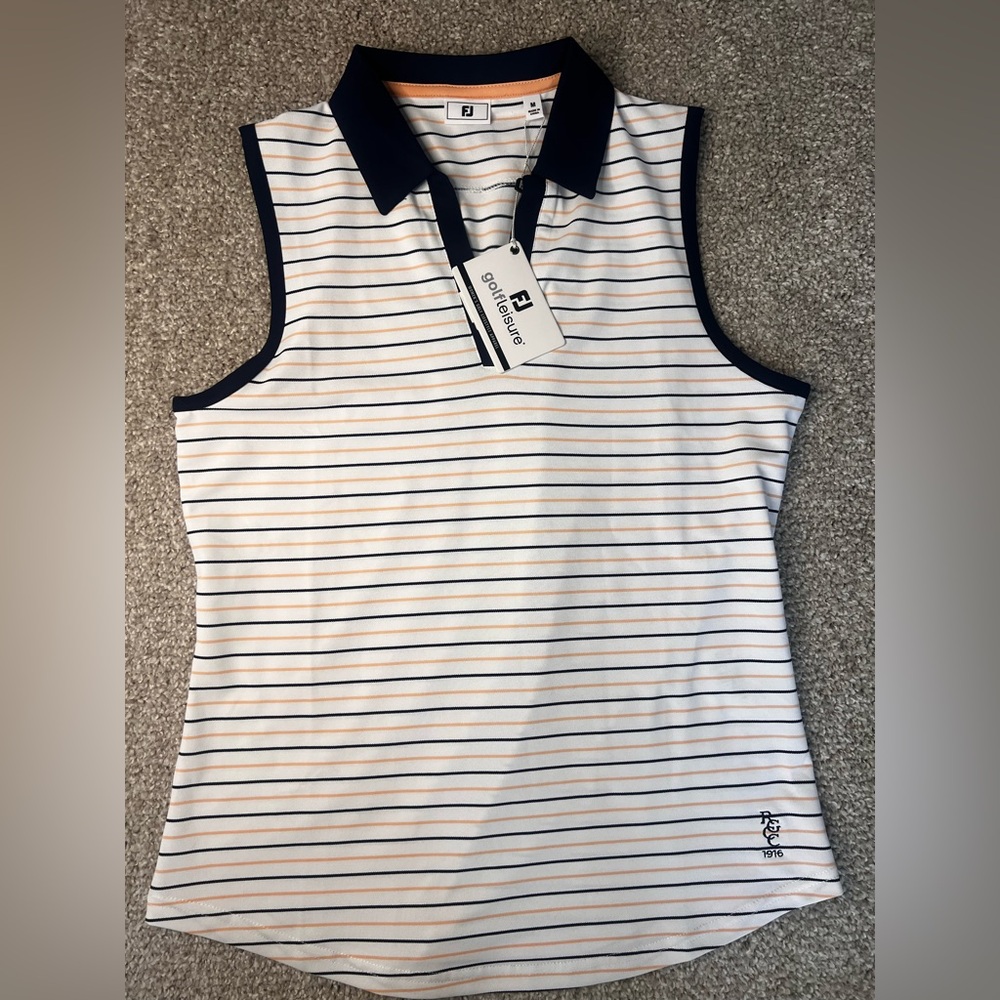NEW! FootJoy Women's Sleeveless Striped Tank - Navy/ Orange /White